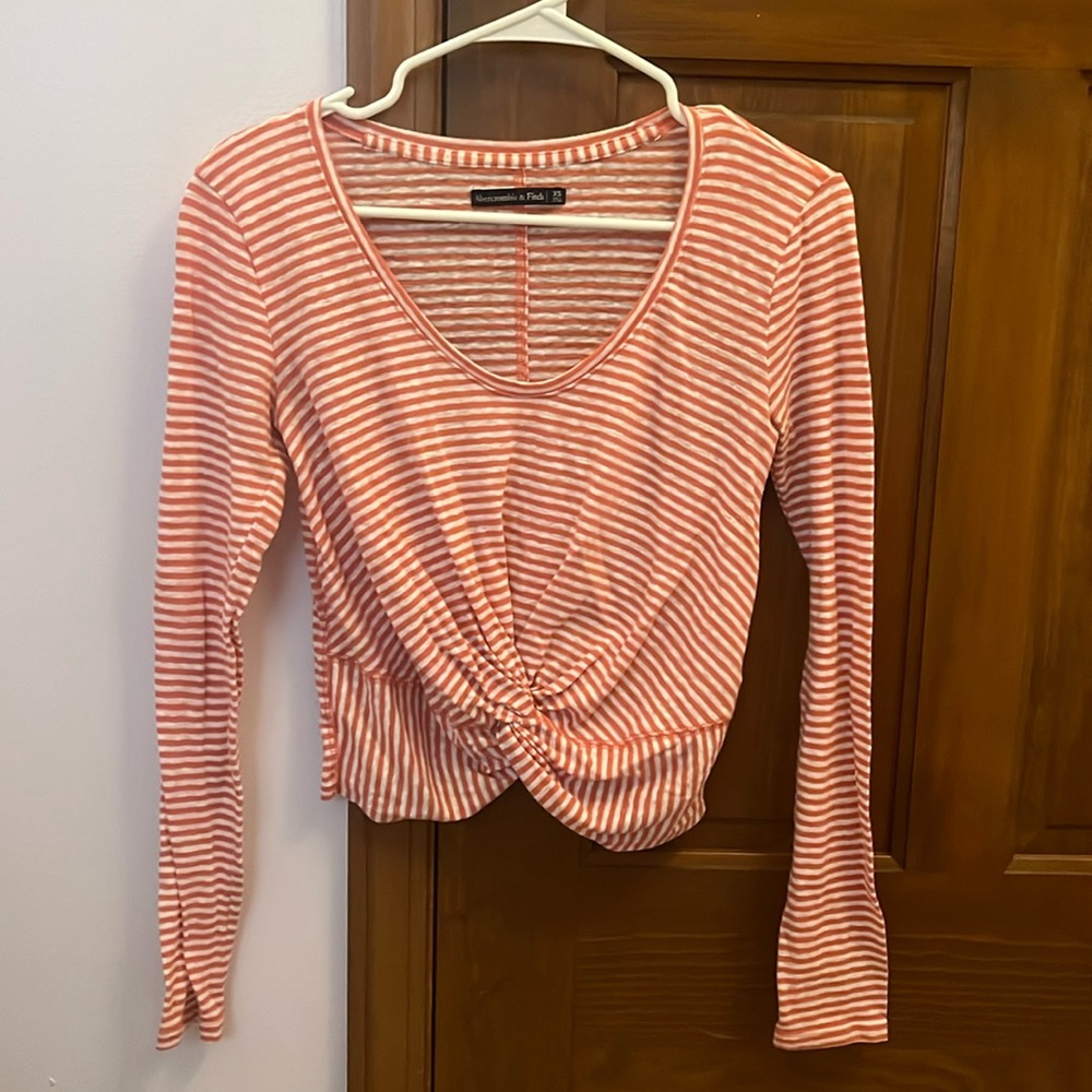 Abercrombie & Fitch striped long sleeve cropped shirt
